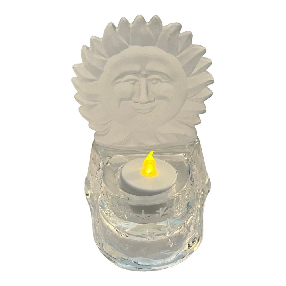 Partylite Sunburst Glass Tea light Votive Candle Holder Clear and Frosted Glass - Picture 1 of 5